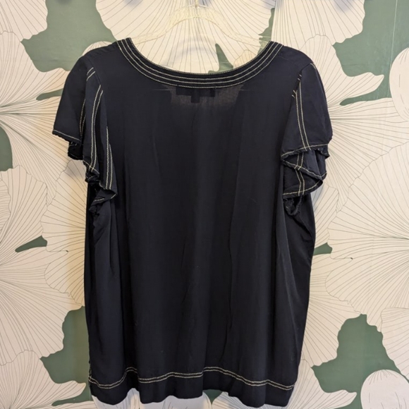 Loft Stitched Flutter Sleeve Split Neck Top - Picture 3 of 5